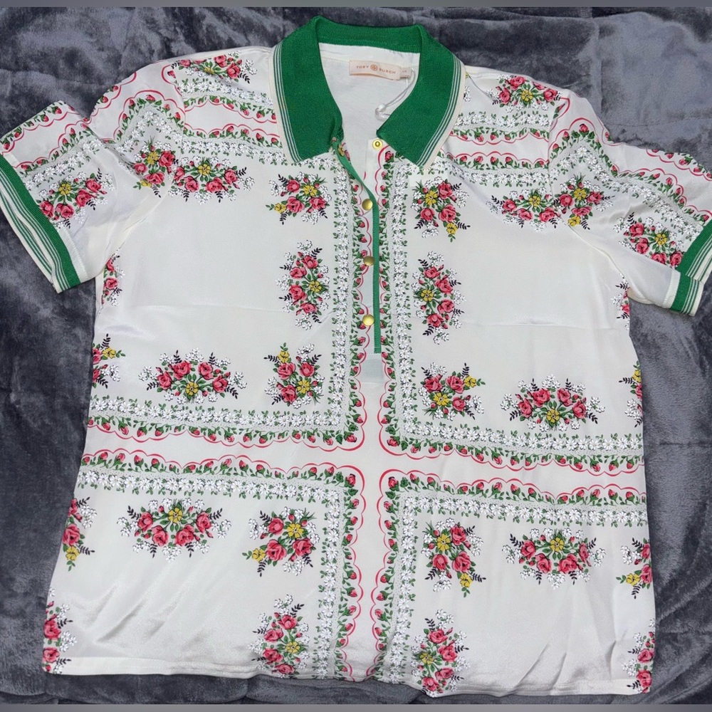 Tory Burch Floral Polo Shirt
